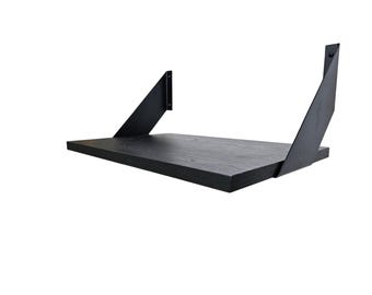 33cm deep wall shelf with 2 black modern brackets. Feelwood grain White, Old Oak, Sandy Grey,Black, Smoked Oak, Light oak. Various Lengths.
