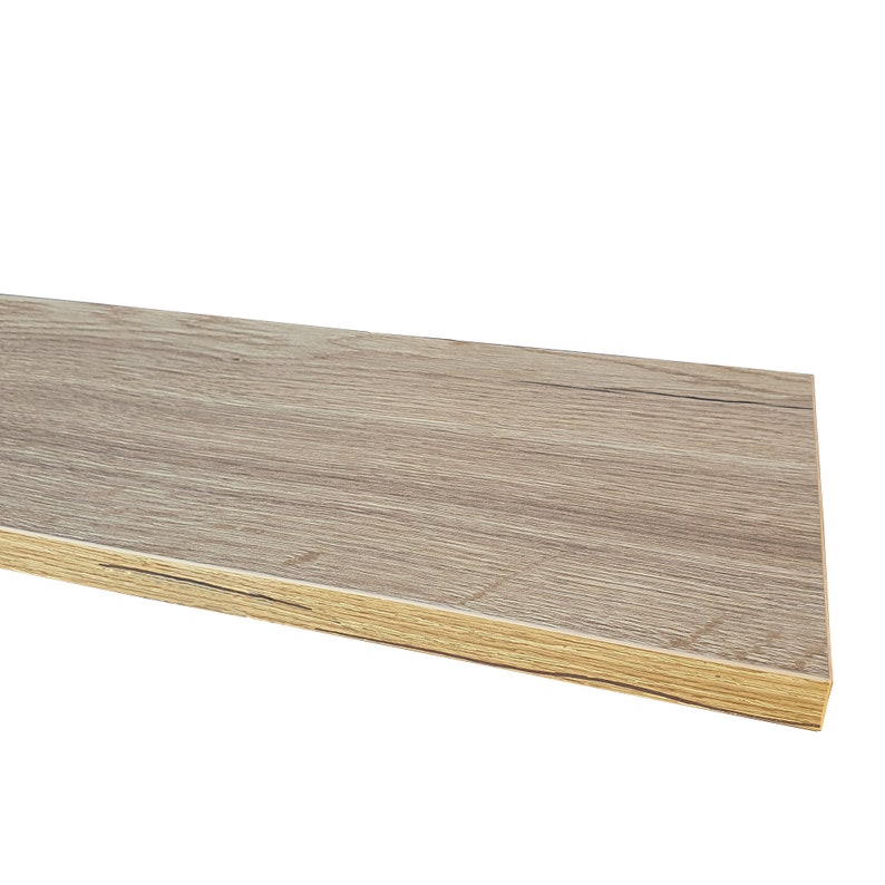 May include: A light brown wood shelf with a slightly rounded edge. The shelf has a wood grain pattern and a light brown finish.