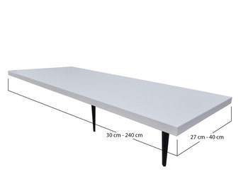 27cm ,30cm ,33cm, 35cm, 37cm,40cm Deep wall Shelves. White Shelf with brackets. Various Lengths and depths or customer size.