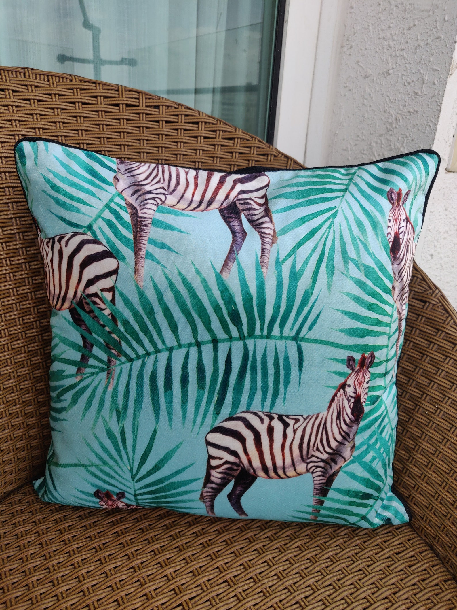 Zebra Velvet Cushion Cover With Piping Outdoor Throw Vibrant Etsy
