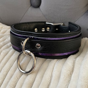 Mystical Metallic Purple and Black leather o-ring collar by LoquaciousLeatherCo image 3