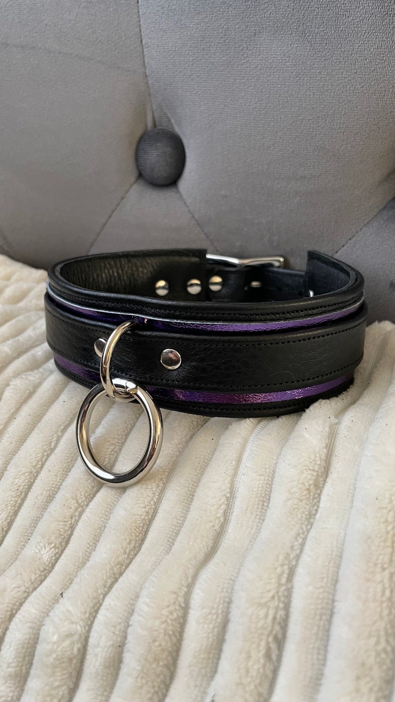 Mystical Metallic Purple and Black leather o-ring collar by LoquaciousLeatherCo image 3