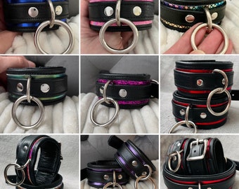 Black leather ankle cuffs with accent color by LoquaciousLeatherCo