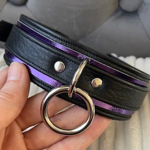 Mystical Metallic Purple and Black leather o-ring collar by LoquaciousLeatherCo image 1