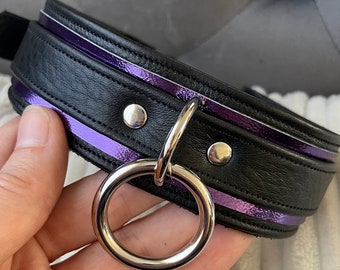 Mystical Metallic Purple and Black leather o-ring collar by LoquaciousLeatherCo