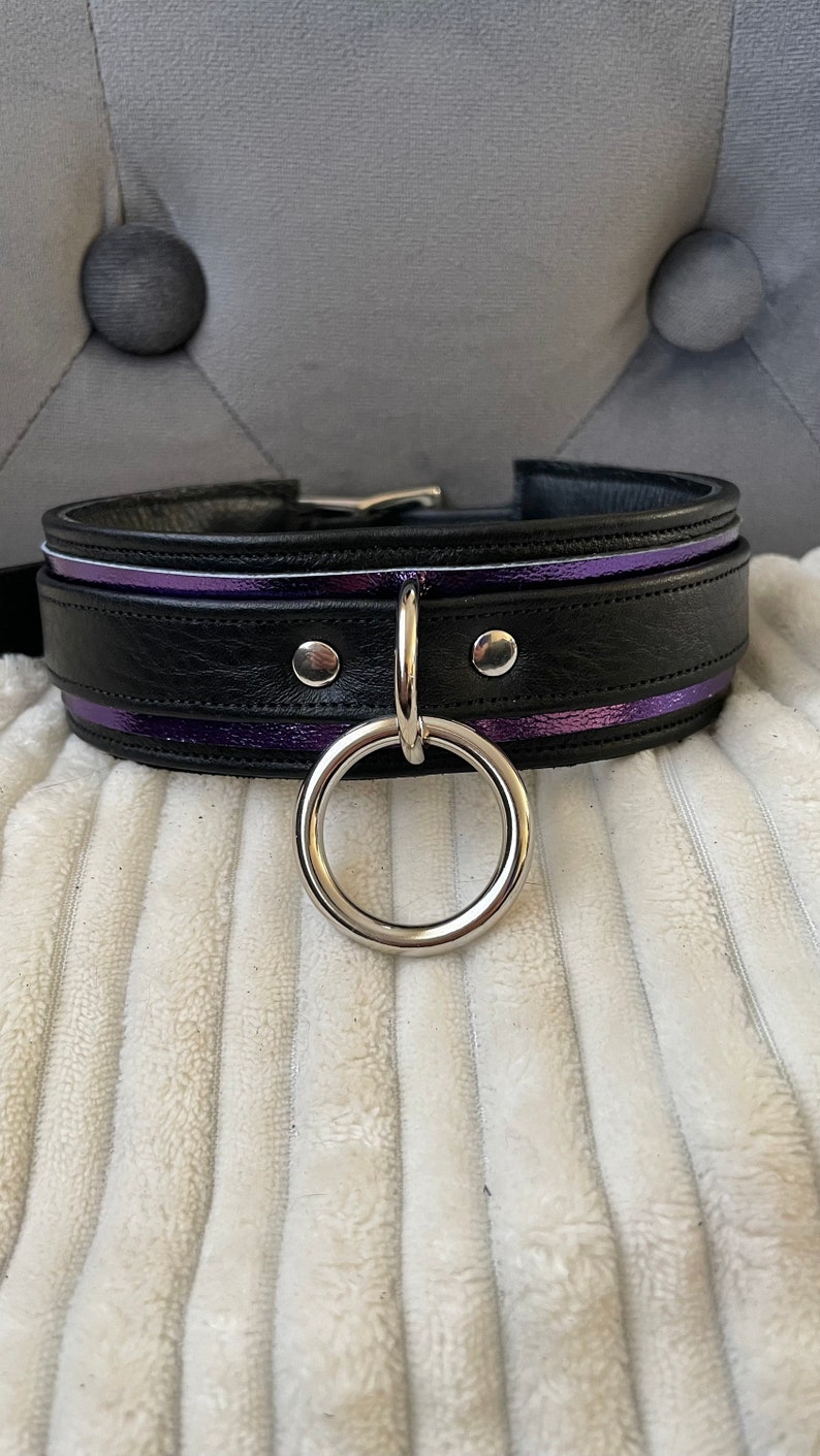 Mystical Metallic Purple and Black leather o-ring collar by LoquaciousLeatherCo image 2