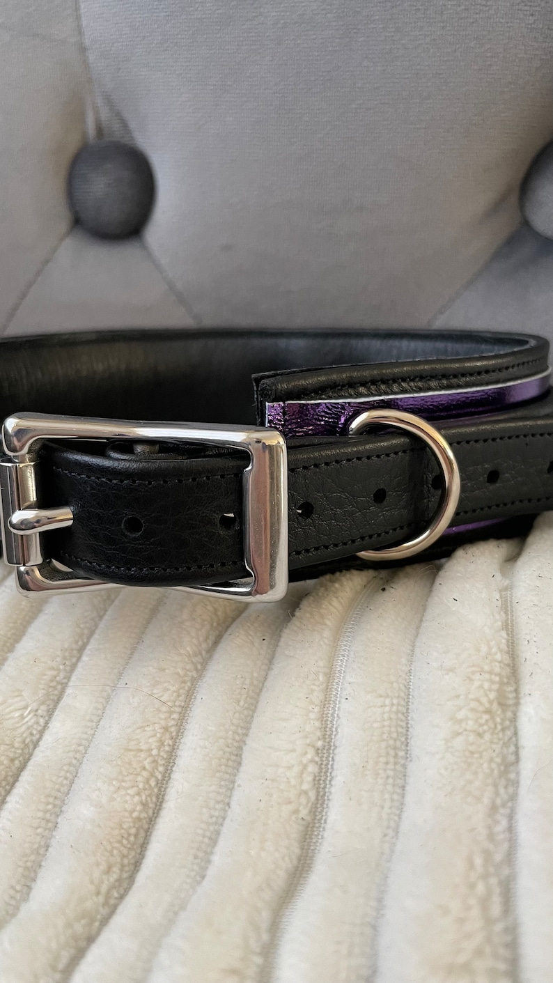 Mystical Metallic Purple and Black leather o-ring collar by LoquaciousLeatherCo image 5
