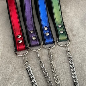 Black chain leash with color accent leather by LoquaciousLeatherCo