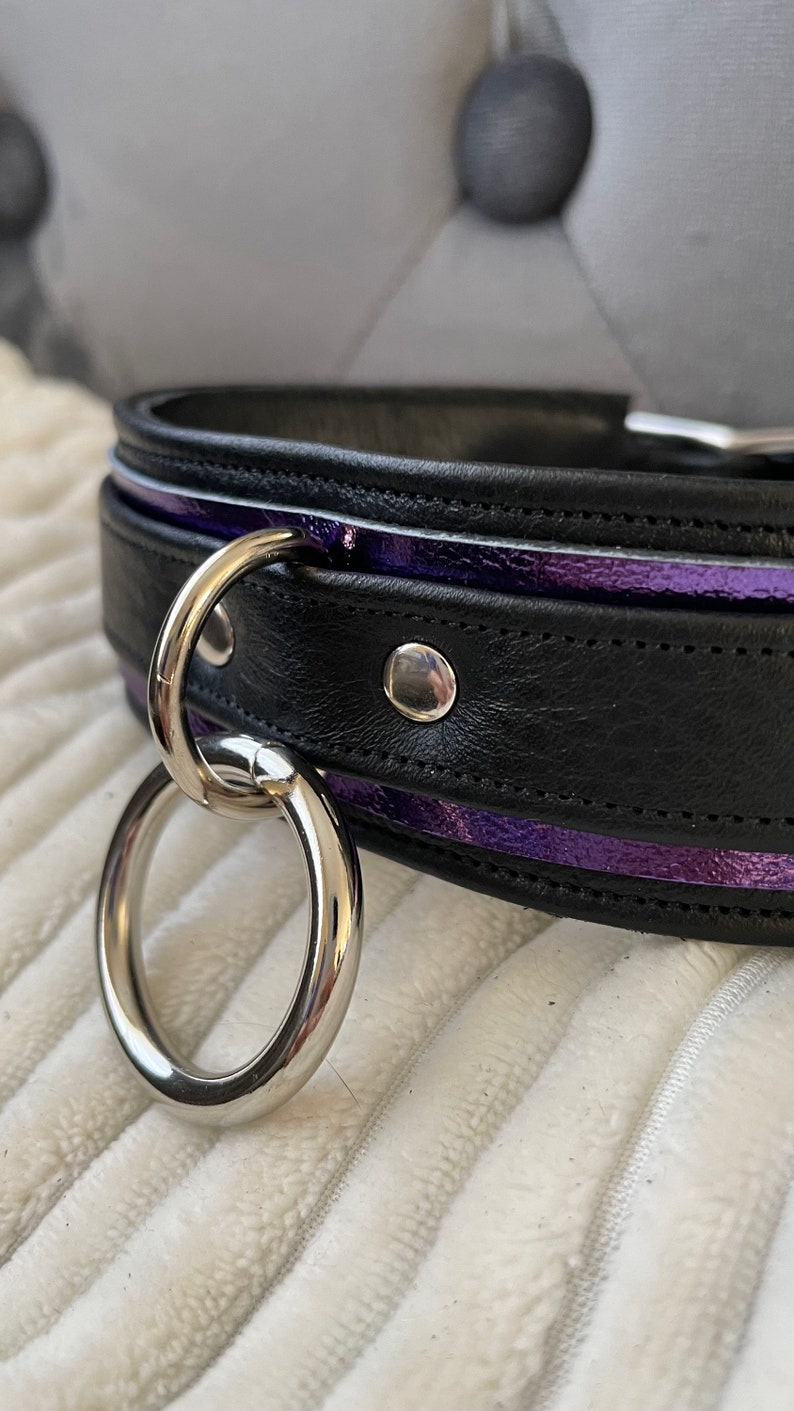 Mystical Metallic Purple and Black leather o-ring collar by LoquaciousLeatherCo image 4