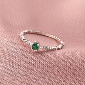 Emerald Ring Dainty Ring Zirconia Ring Thin Ring Minimalist Ring 925 Sterling Silver Tiny Ring Promise Ring Vintage Ring Gift for Her R298