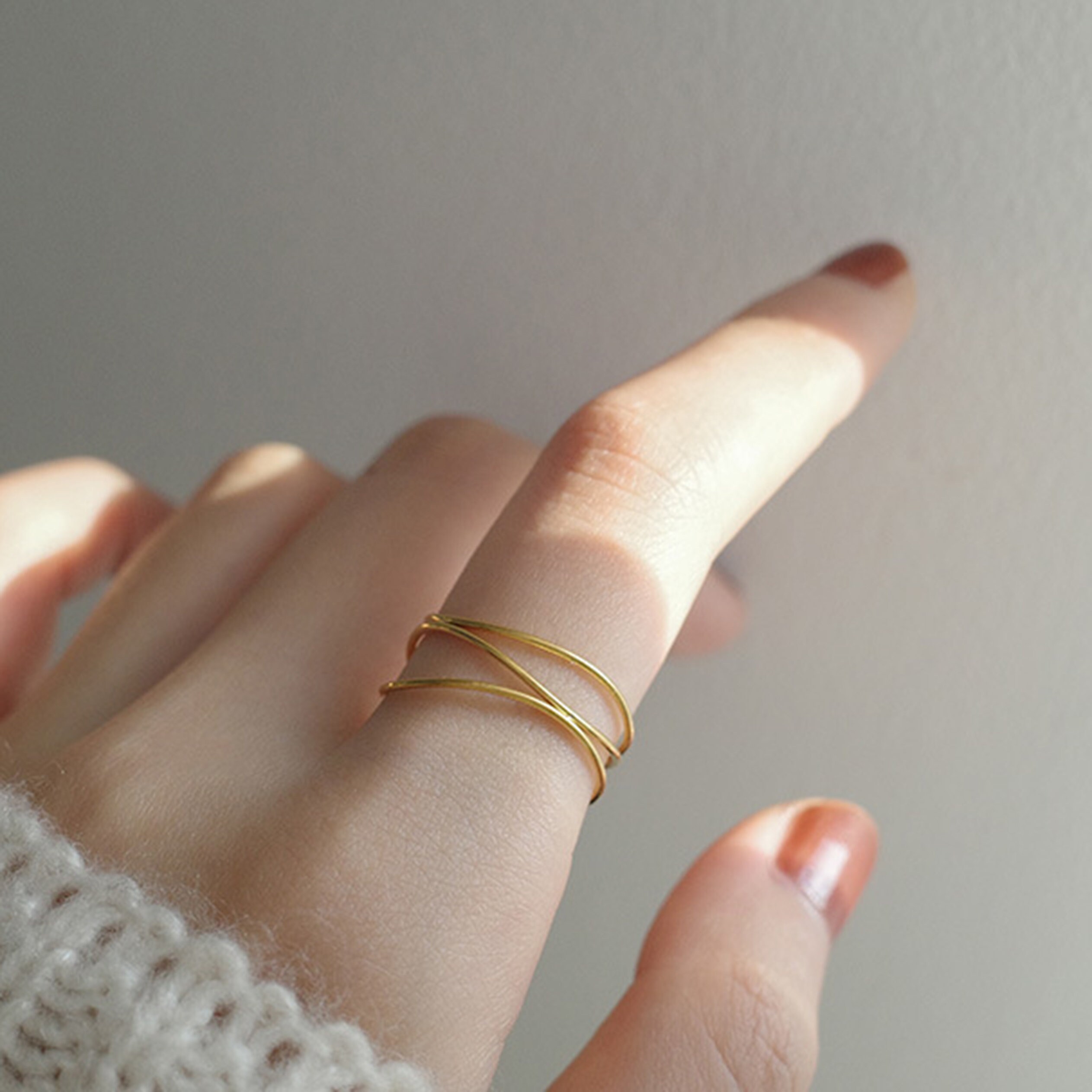 Gold Ring with Sporadic Beads , Wire Crochet Jewelry , Gold Filled Ring 5-6 / Gold