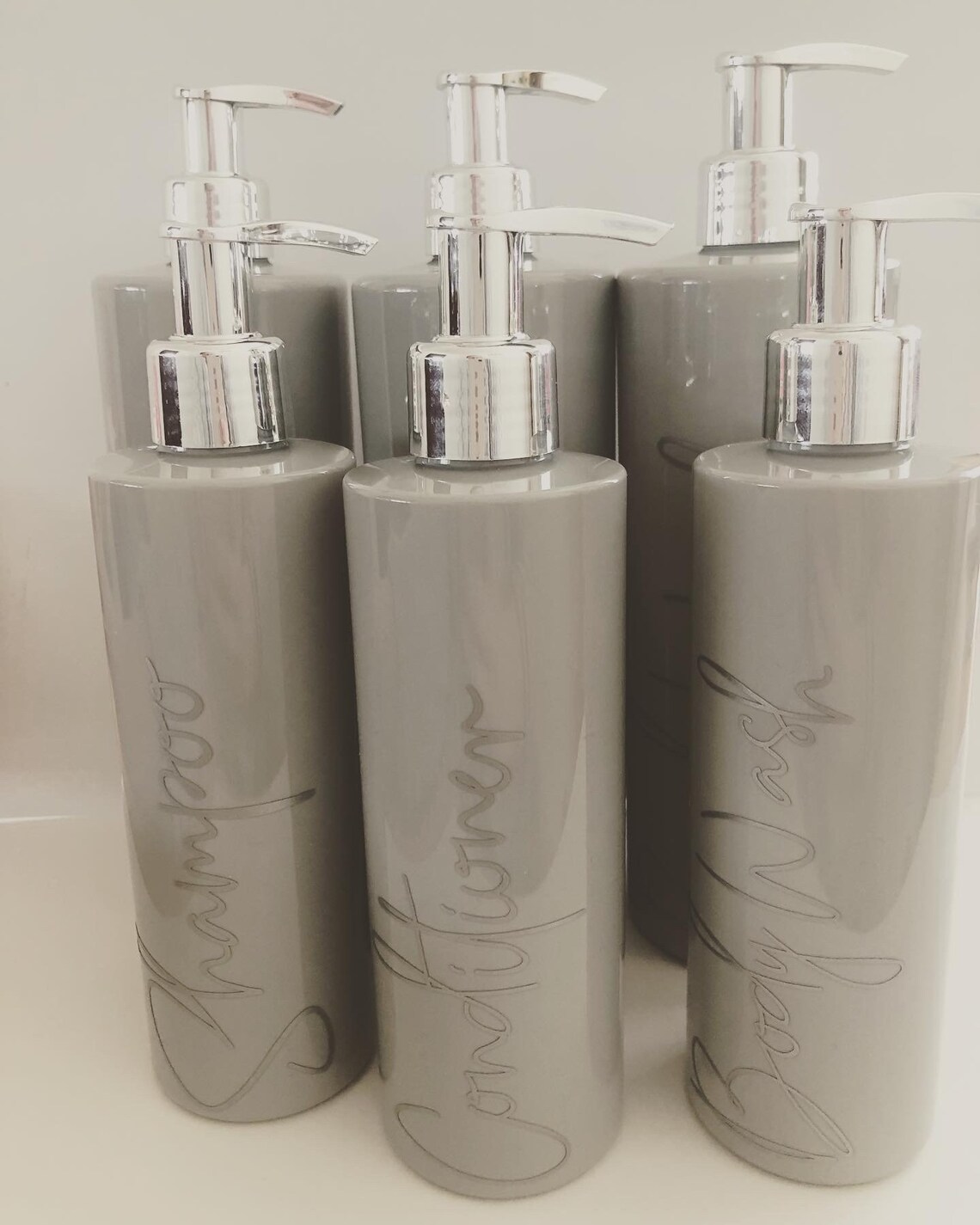 Grey Personalised Shower Bottle Set of 3 500ml Shower Set Etsy