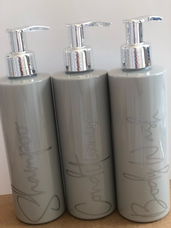 Grey Personalised Shower Bottle Set of 3 500ml Shower Set Etsy