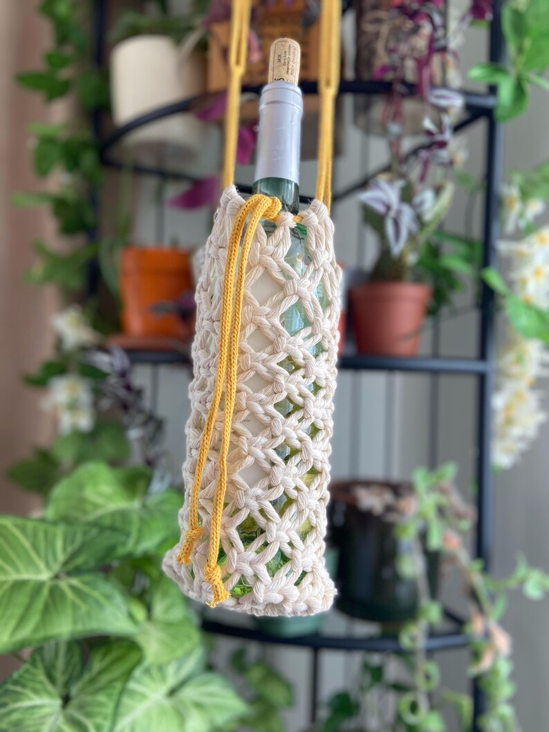 Macrame Water Bottle Holder Reusable Carrier Bottle Bag Etsy