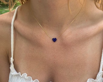 lapis heart necklace, 10kt solid gold
