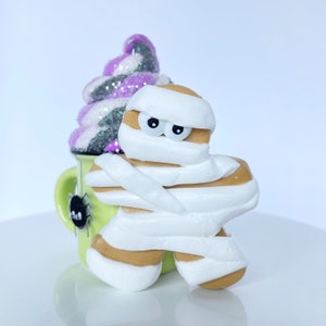 Halloween mummy mini mug fake bake tiered tray Halloween decoration, faux mummy cookie and mug for coffee bar Halloween decor