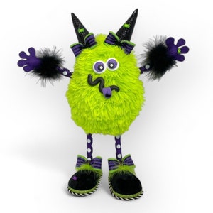 Furry monster wreath attachment, large Halloween decoration, silly monster decoration