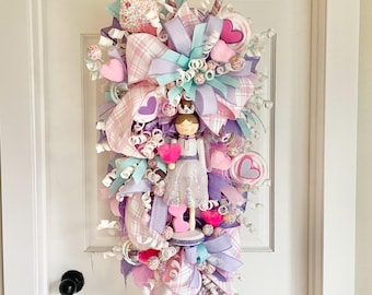 Valentine ballerina wreath, princess swag, Sugar Plum Fairy wreath, gift for granddaughter