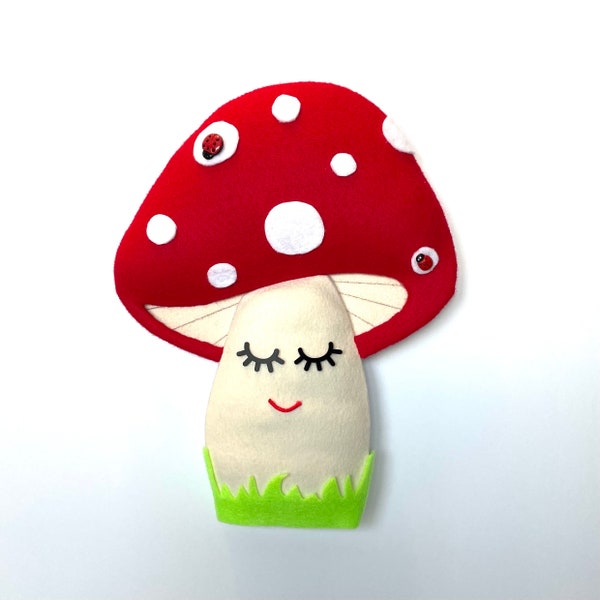 Polka dot mushroom character wreath attachment, woodland wreath sign, large red and white mushroom with ladybugs