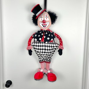 Creepy Cute Clown Wreath Attachment – Halloween Circus Door Hanger – Scary Clown Decor – Harlequin Polka Dot Wreath Supply, Circus Themed