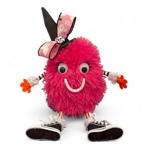 Pink monster wreath attachment, Halloween decoration, furry monster decoration