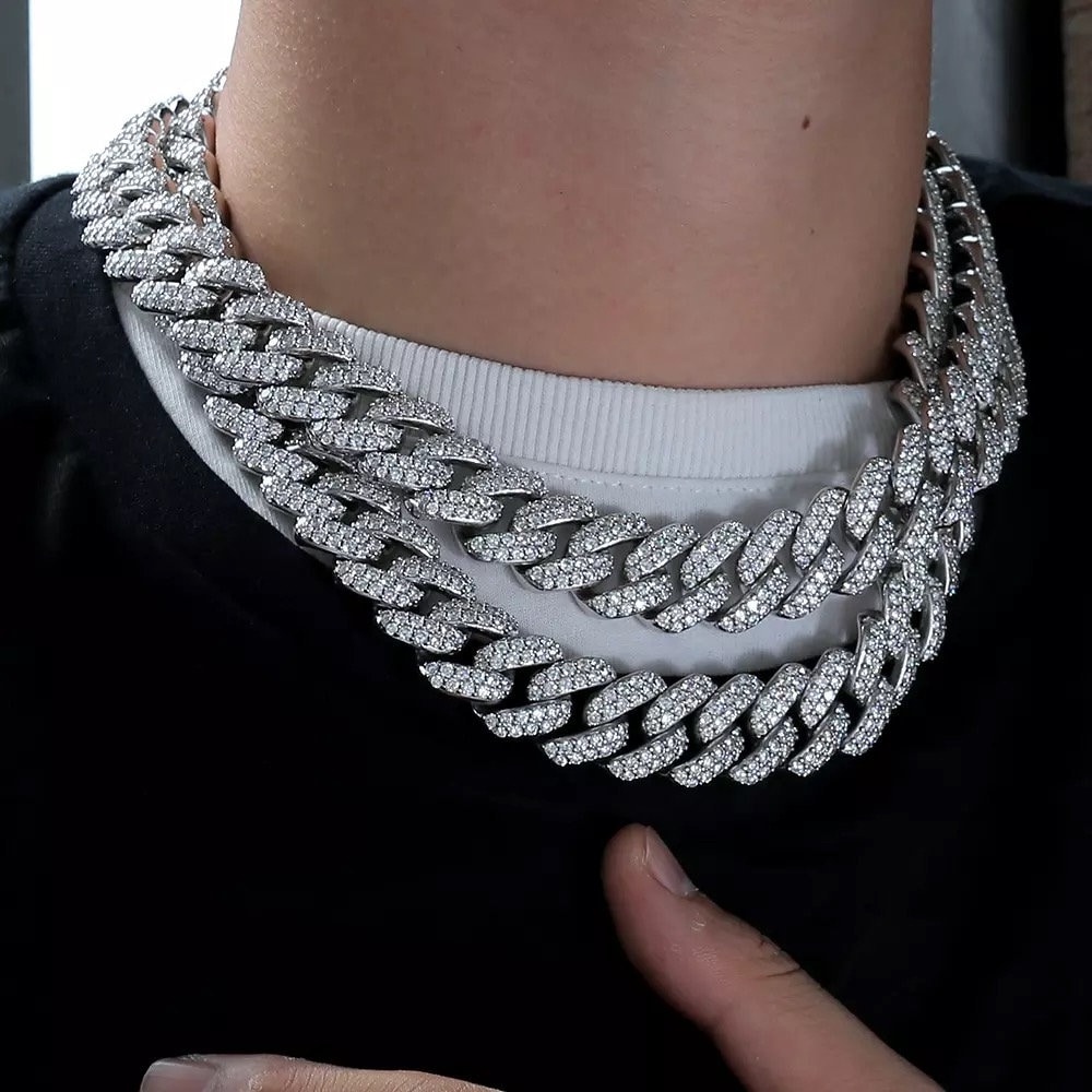 19mm Iced out Cuban link chain in white gold and CZ diamonds | Etsy