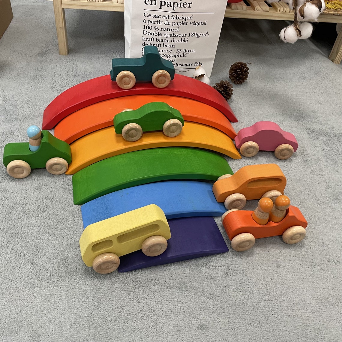 7pcs Wooden Car With Peg Dolls Grimm's Set of 6 Small - Etsy