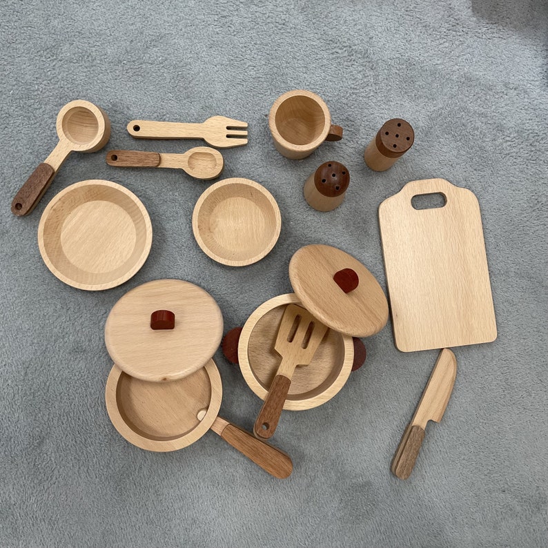 Wood Pots Pans Toyswooden Kitchen Set Toy wooden Play Etsy