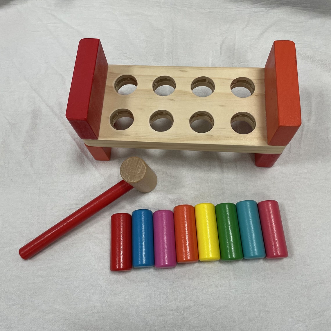 Wooden Pound Peg Toy With Hammer Etsy