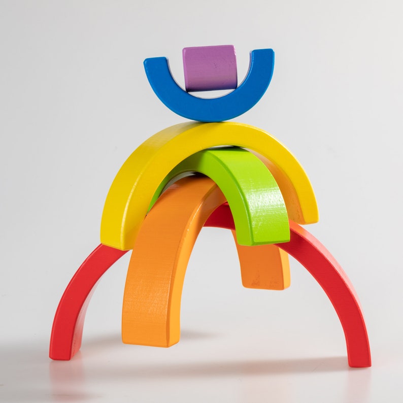 6 Piece Wooden Rainbow Stacking Toy Small Wooden Rainbow Etsy