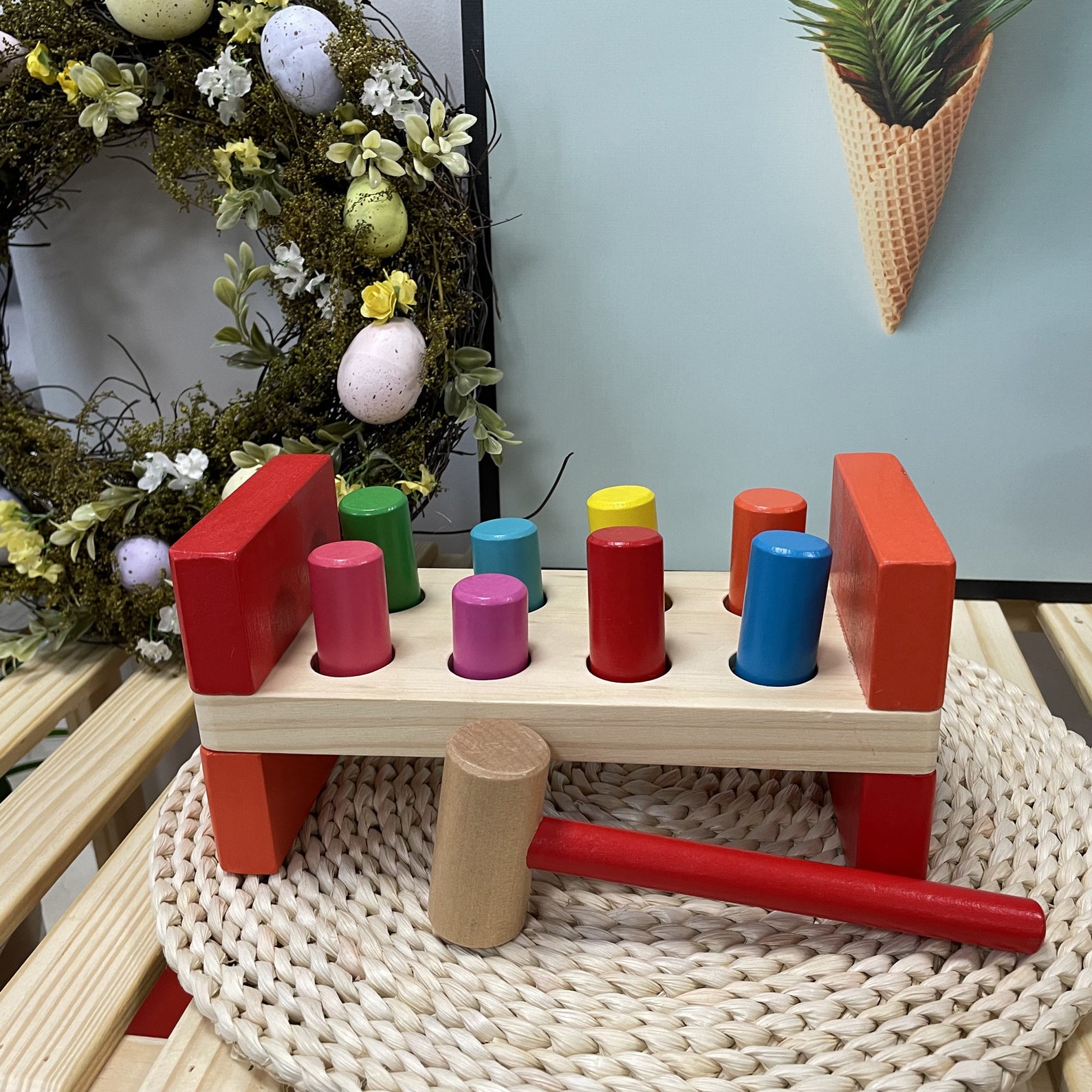 Wooden Pound Peg Toy With Hammer Etsy