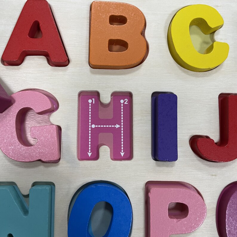 Alphabet Blocks Learning Puzzle Wooden Upper Case Letter & - Etsy