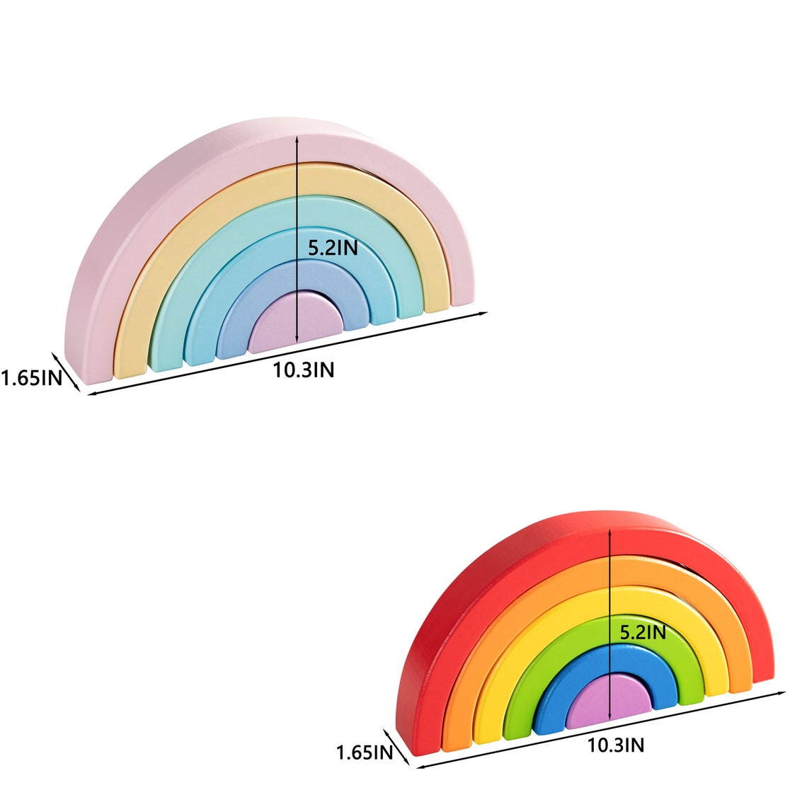 6 Piece Wooden Rainbow Stacking Toy Small Wooden Rainbow Etsy