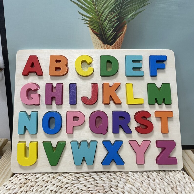 Alphabet Blocks Learning Puzzle Wooden Upper Case Letter & - Etsy