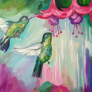 Hummingbird Painting on Canvas – Hand-Painted Colorful Bird Art, Nature Wall Decor, Original Acrylic Artwork, Unique Wildlife Gift