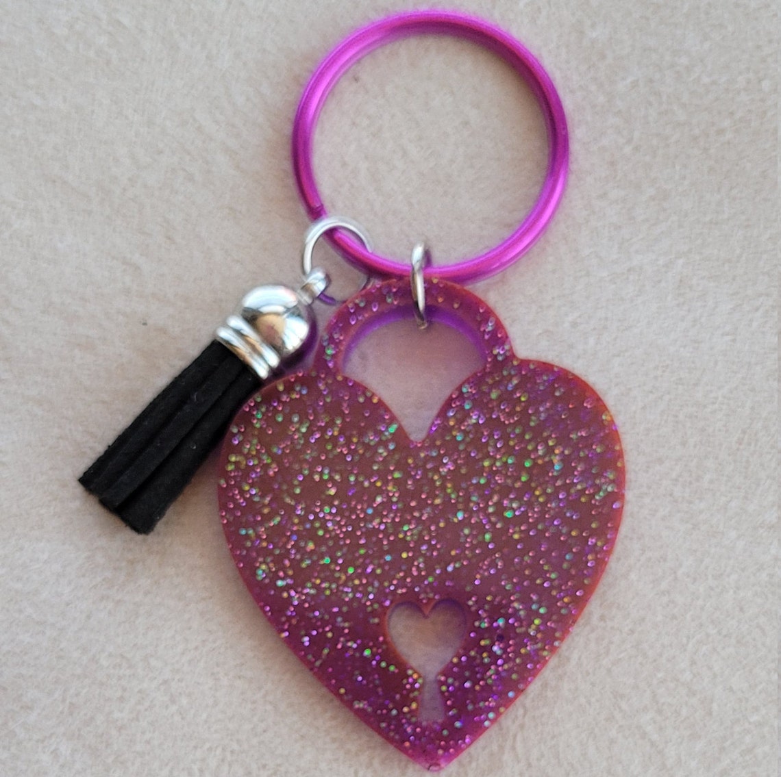 Purple Glitter Heart Keychains Etsy