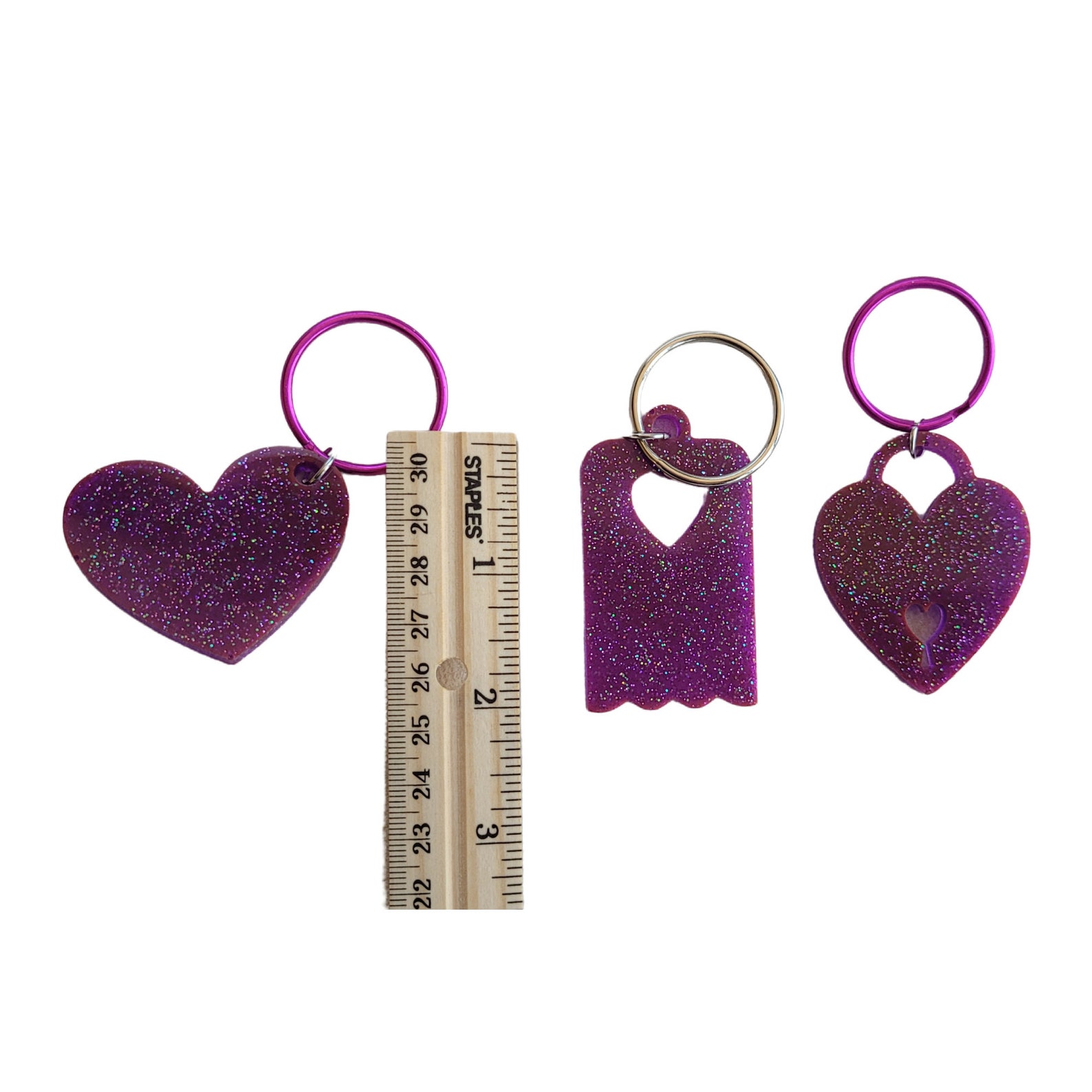 Purple Glitter Heart Keychains Etsy