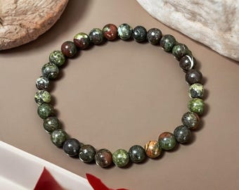 Dragon Vein Agate Beaded Bracelet, Stone of Courage, 6mm