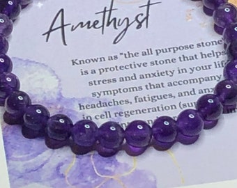 Pulsera curativa de amatista: Alivio del estrés y el dolor de cabeza - Cuentas de 8 mm