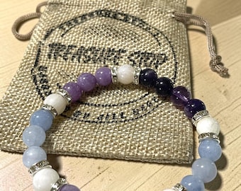 Menopause Balance Bracelet, Moonstone, Amethyst, Blue Chalcedony, Lepidolite Beads