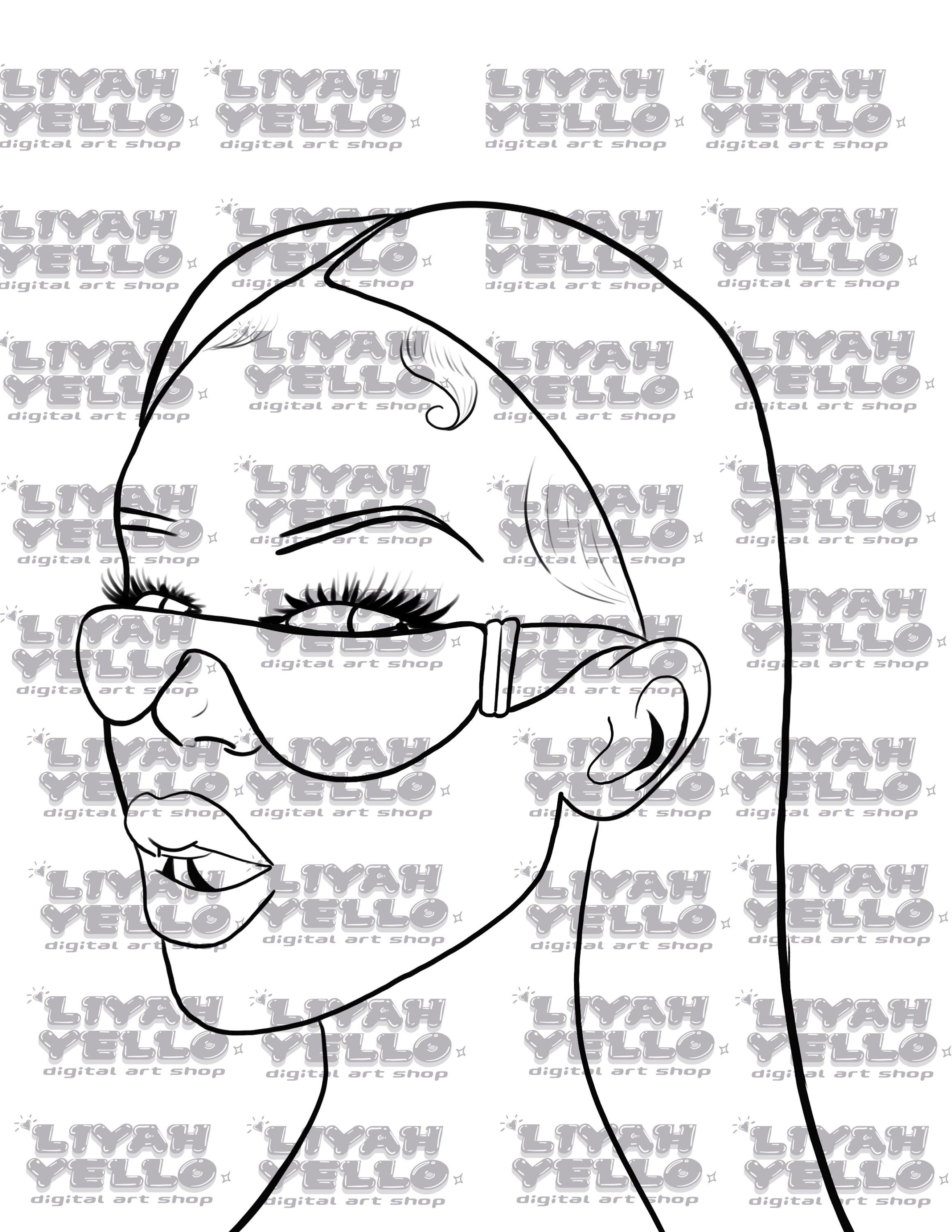Pretty Girl With Glasses Printable Coloring Page Stencil - Etsy