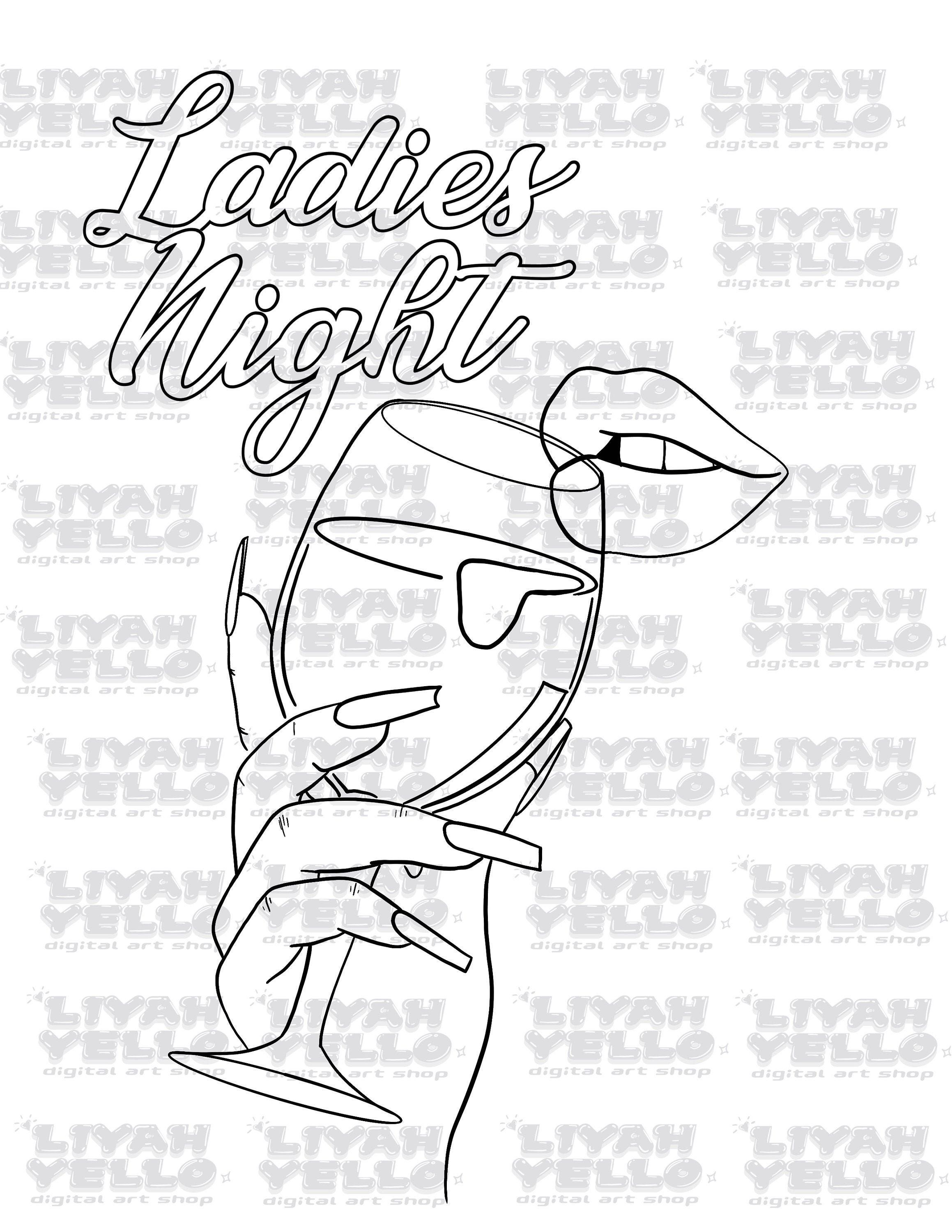 Ladies' Night Printable Coloring Page Stencil Art | Etsy