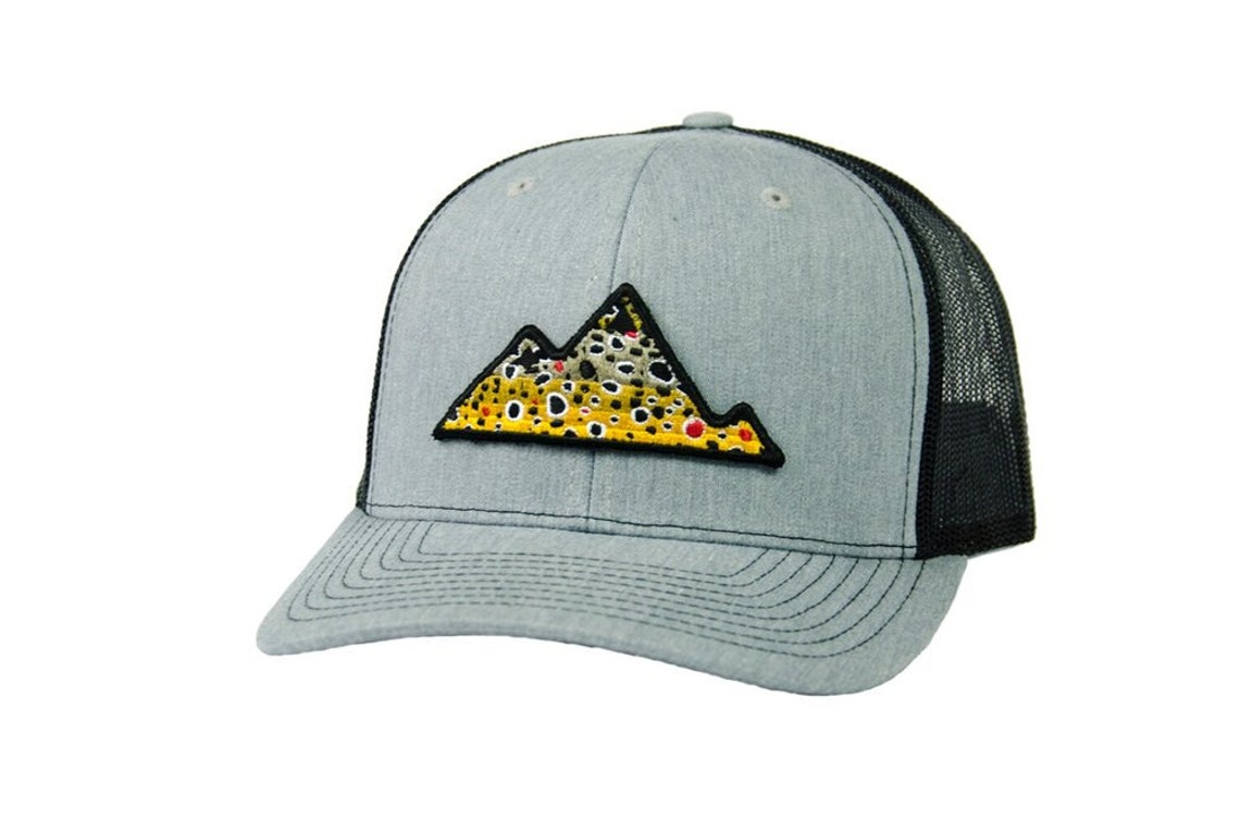 Fish Trout Hat Embroidered Brown Trout Patch Trucker Hat Etsy
