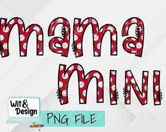 Pliki PNG do sublimacji w kolorze czerwonym i białym Mama i Mini
