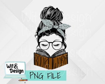 Bookworm png file for sublimation, book head girl, reading png, librarian png, book lover png, Png file, mom png file, mom designs