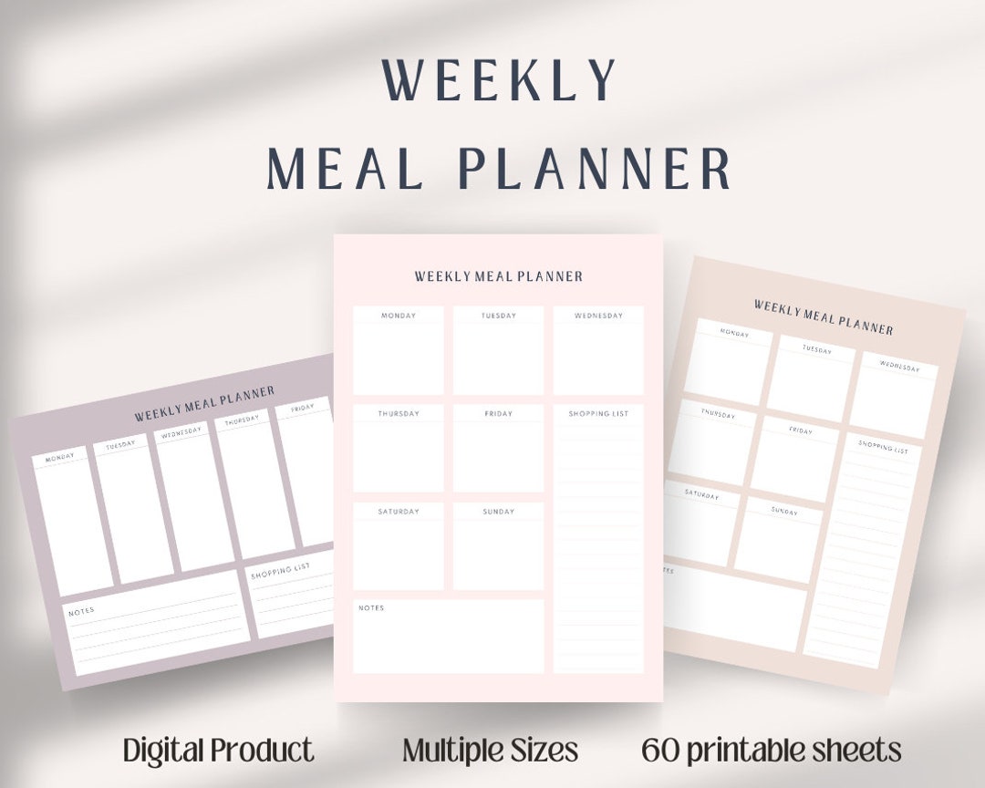 Printable Minimalist Weekly Meal Planner Template: Meal Tracker, Food ...