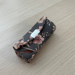 Handmade Cotton Lipstick Holder - Printed Fabric Makeup Accessory Lipstick Case with mirror - Blue Garden Pattern - Gift Ideas