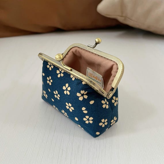 Handsewn Kiss Lock Coin Purse: Blue Cherry Blossom Fabric - Etsy