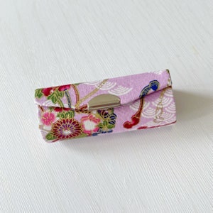 Handmade Cotton Lipstick Holder - Soft Purple Crane Lipstick Case with mirror - Girls Makeup Accessory - Special Gift Ideas