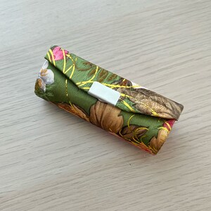 Handmade Cotton Lipstick Case - Vintage Lipstick Case - Printed Floral Green Lipstick Case with mirror